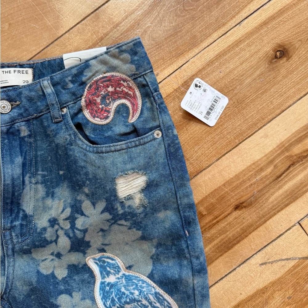 Paisley Print Wide-Leg Women’s Jeans - Blue - Picture 5 of 6